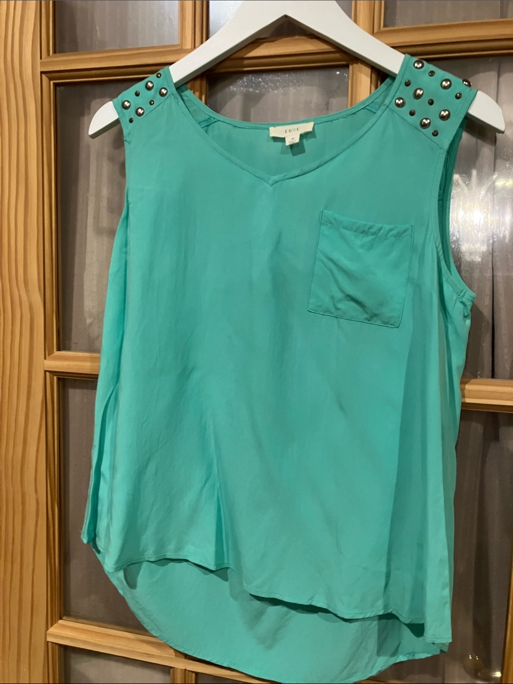 edge Aqua Stud-Shoulder Sleeveless Pocket Camisole